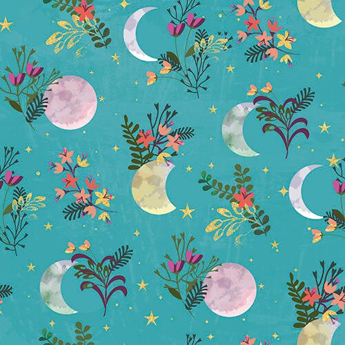 Moonlight - Florals and Moons on Teal - #18708
