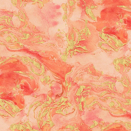 Moonlight - Peach & Metallic Gold Marbling - #18709