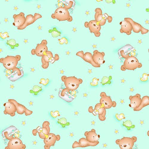 Comfy Flannel --Teddy Bears with a lt aqua background #1001-60