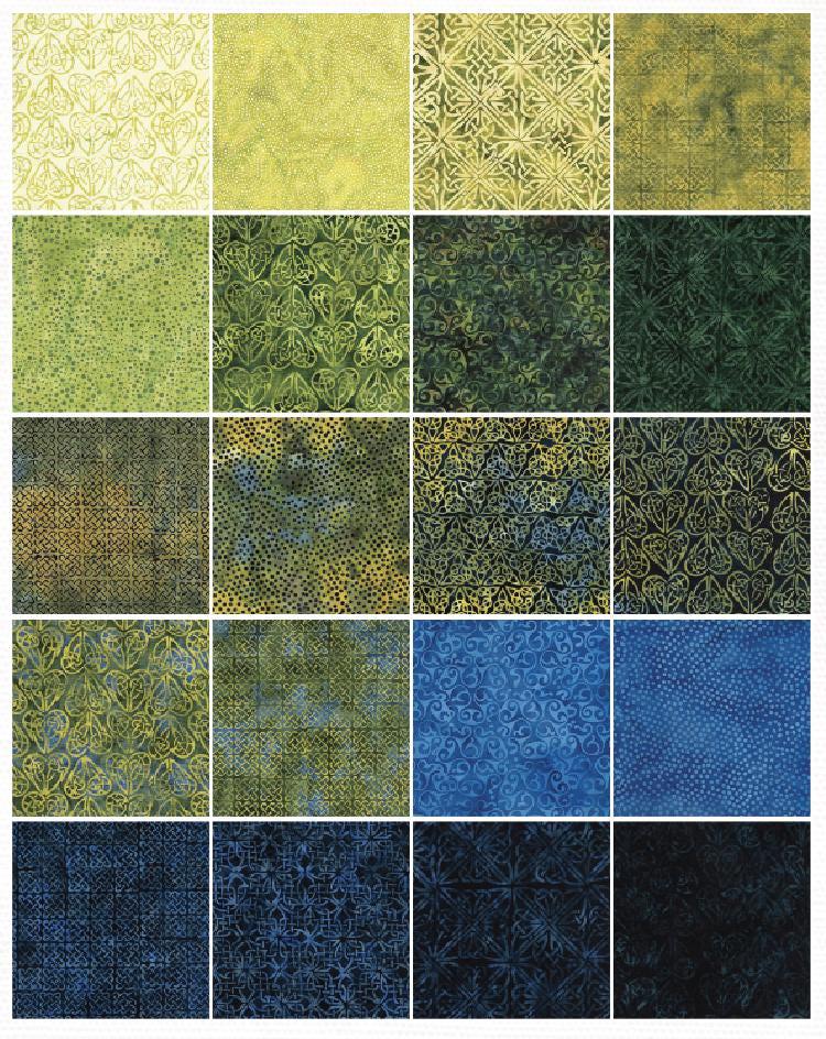 Citron Breeze Batik 2 1/2" Strips Bundle of 40 from Island Batik