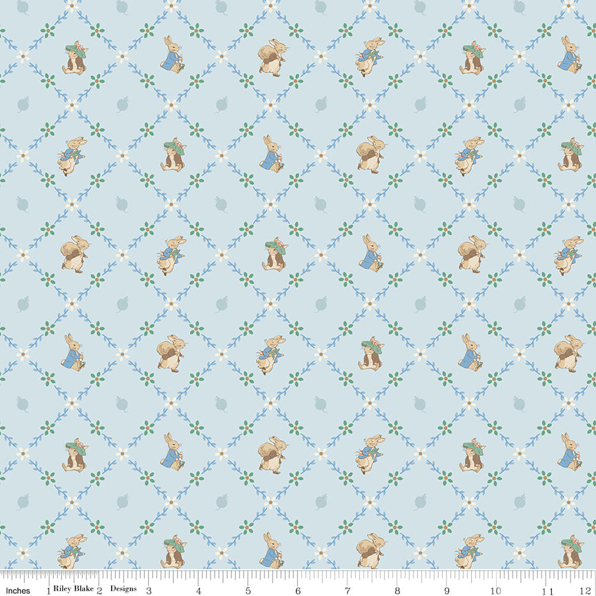 Peter Rabbit and Benjamin Bunny - Lattice Blue #17254 Blue