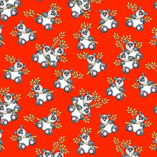 Noah's Story - Tossed Pandas on Red - #9455-88