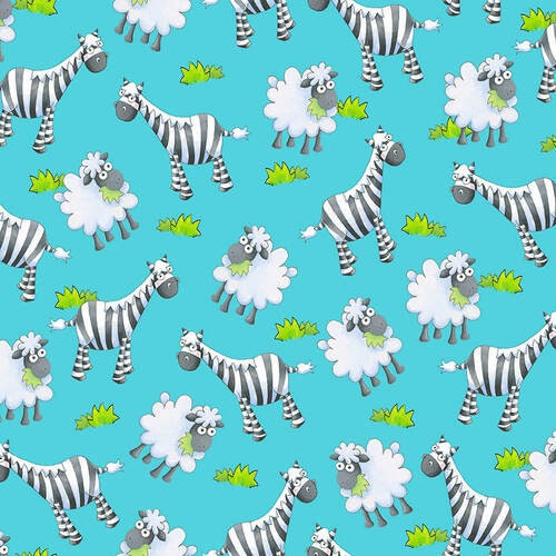 Noah's Story - Zebra & Sheep On Blue - #9456-11