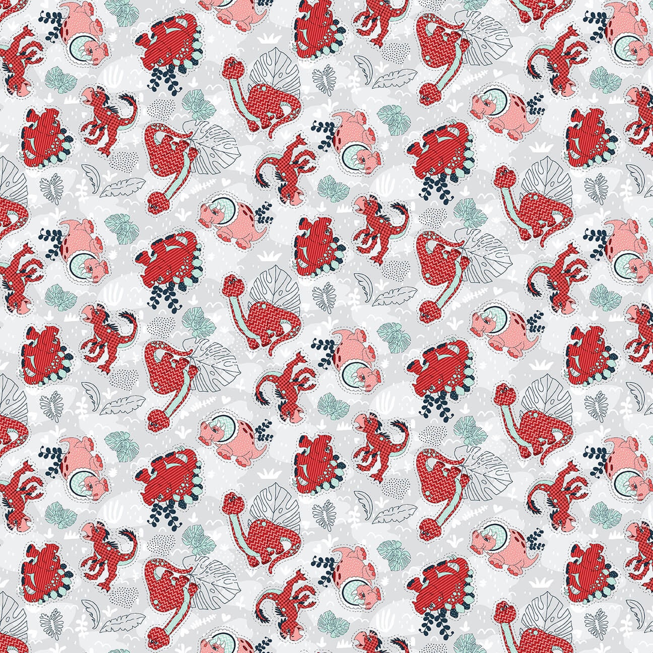 Born To Roar - Pink and Red Dino Light Gray - #582-91