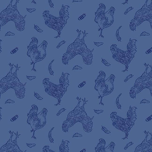 The Chicken Club - Tossed Roosters Outline - Blue