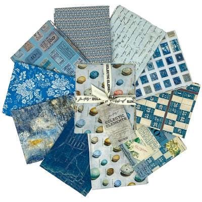 Tim Holtz Blue Palette Collection - Fat Qtr Bundle of 10 and/or Villa Rosa "Lady Banks"