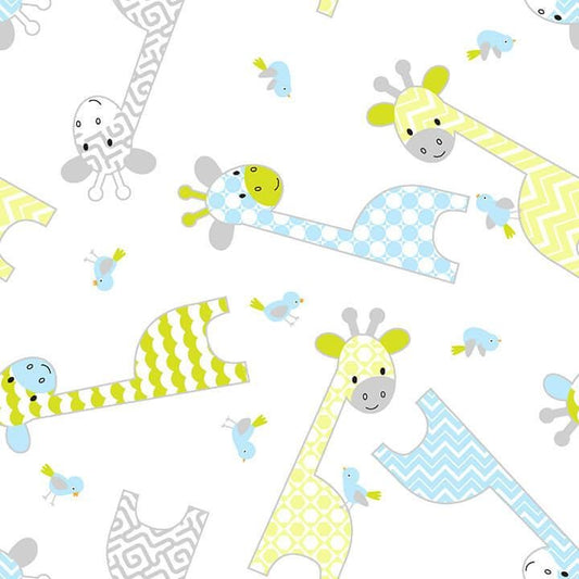 Comfy Flannel - Tossed Giraffes - #9307A-White