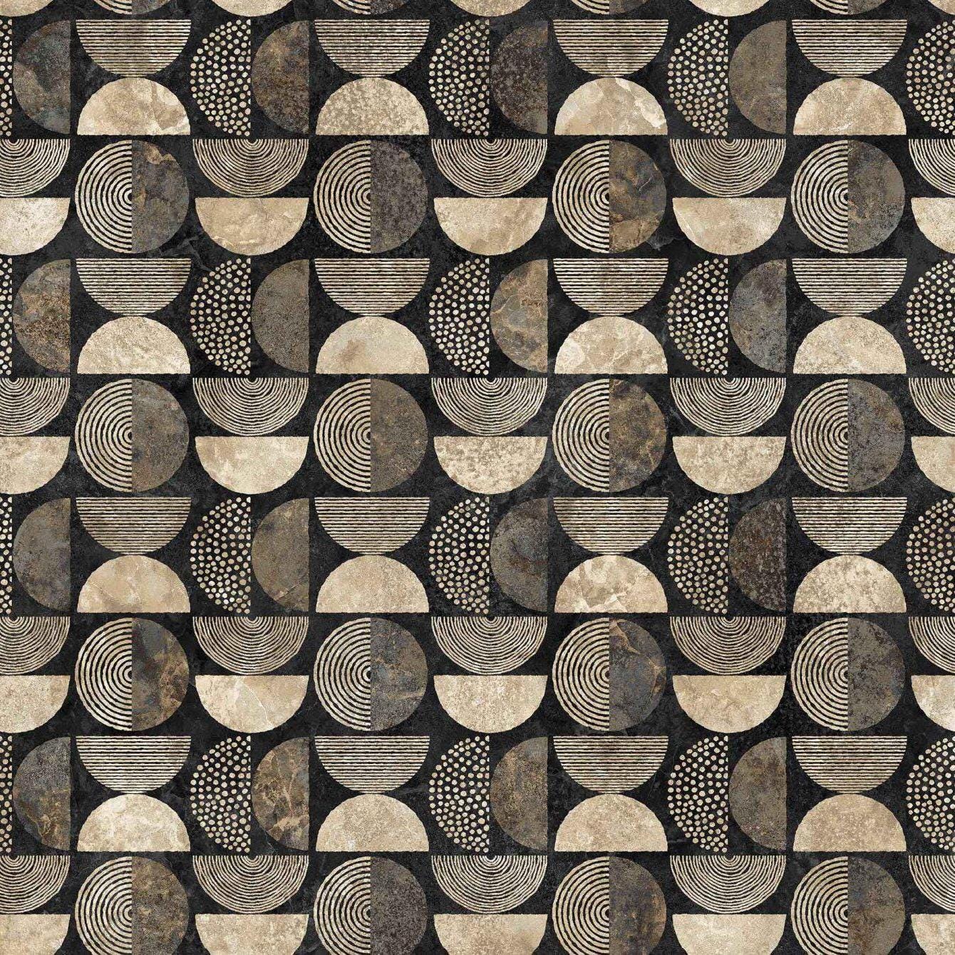 LAST CHANCE - Stonehenge Retro Vibes - Black Multi Half Moon - #27741-99 - (1 yd & 6 inches)