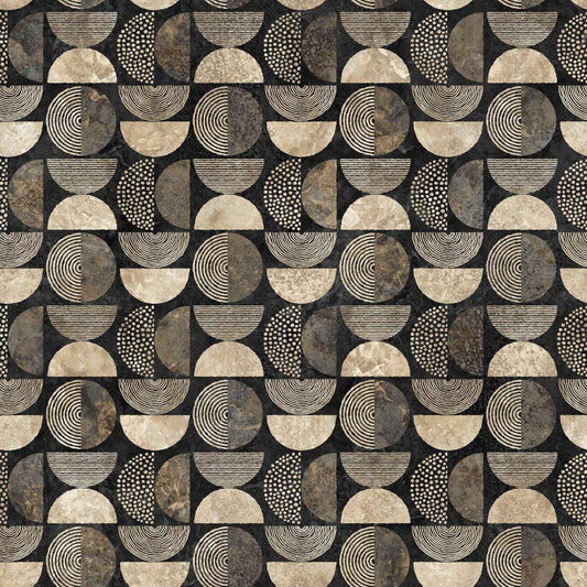 LAST CHANCE - Stonehenge Retro Vibes - Black Multi Half Moon - #27741-99 - (1 yd & 6 inches)