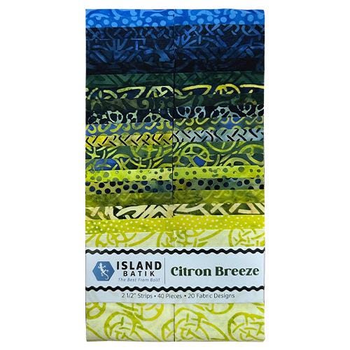 Citron Breeze Batik 2 1/2" Strips Bundle of 40 from Island Batik