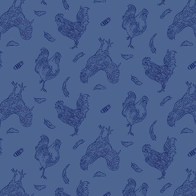 The Chicken Club - Tossed Roosters Outline - Blue